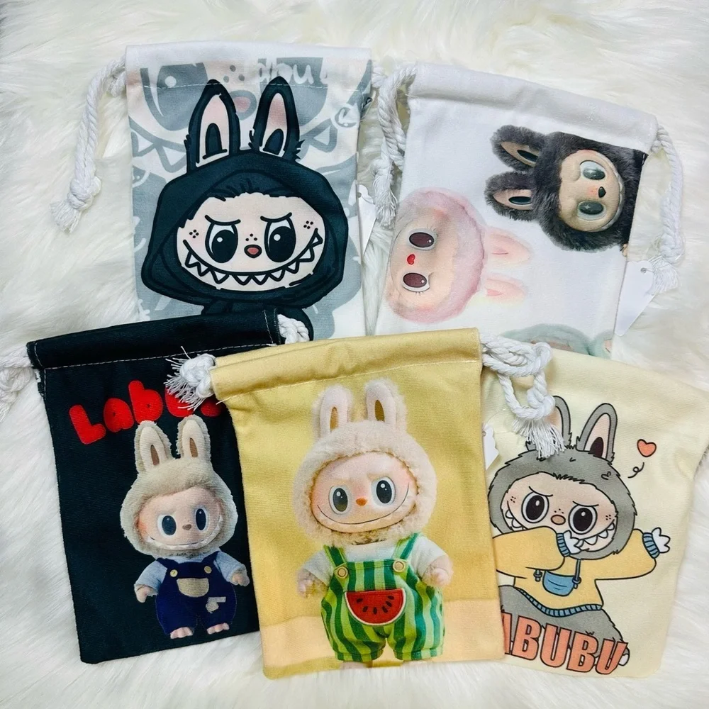 Set of 5 Charming Labubu Cartoon Drawstring Bags for Kids